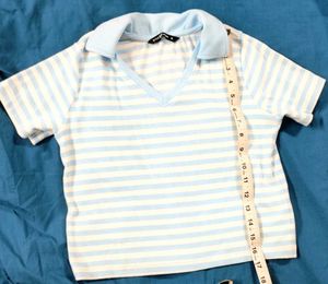 Ice Blue Striped Crop Top