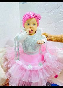Cute Pink Baby Dress &amp; Hat Set