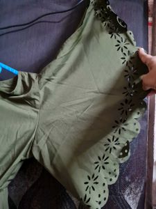 Olive Green Laser Cut Blouse