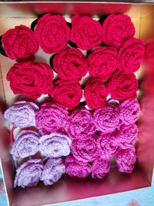 Handmade Crochet Rose Flower Hair Ties (Red)