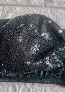 Sequin Padded Black Bustier Bralette Top