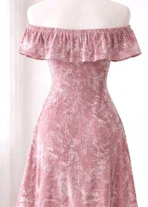 Pink Off-Shoulder Velvet Dress