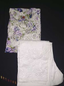 CHIKANKARI MULMUL COTTON KURTI PANT SET