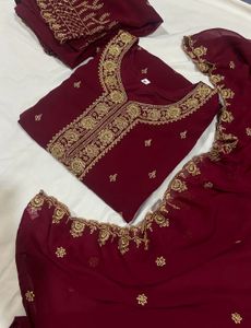Maroon Embroidered Kurta Set