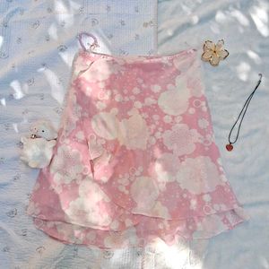 Printerest Pink Floral Wrap Skirt