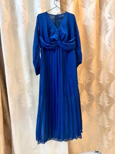 Elegant Blue Pleated Dress
