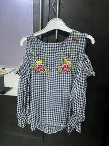 Gingham Embroidered Top