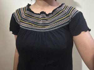 Western Black Viscose Regular Fit Top