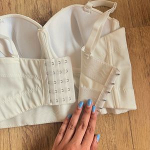 White Beaded Bustier Crop Top