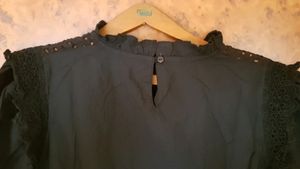 Black Schiffli Top High Neck