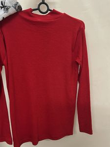 Red Zipper Mock Neck Top