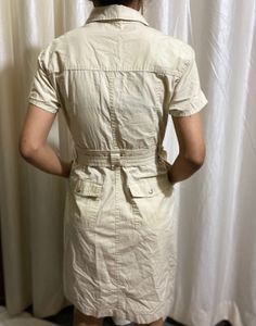 Cream Belt Button Down Dress