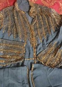Hand Work Shrug And Gold Silk Lahaga Choli Set