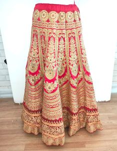 Red With Gold Embroidery Bridal Lehenga (Women&#39;s)