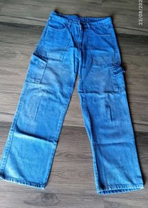 Blue Wide Leg Cargo Jeans