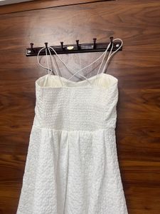White Textured Fit &amp; Flare Dress Padded