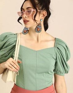 Green Puff Sleeve Top