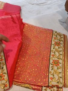 Pink &amp; Gold Embroidered Saree(Issue)