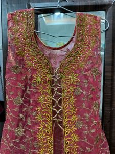 Elegant Pink &amp; Gold Embroidered Dress