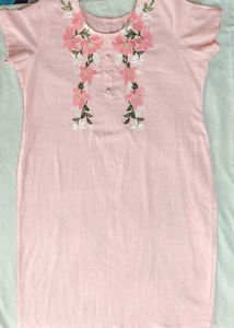 Pink Floral Embroidered Kurti Set