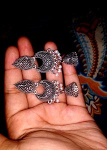 Boho Silver Jhumka Earrings