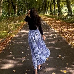 Accordion Blue & White Maxi Skirt
