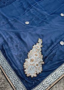 Elegant Blue &amp; White Saree