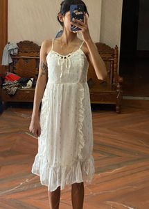 White Ruffle Midi Dress