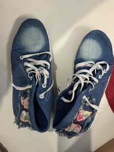 Denim Floral Patch Sneakers