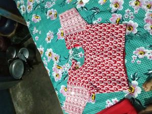 Red Embroidered Dress Material