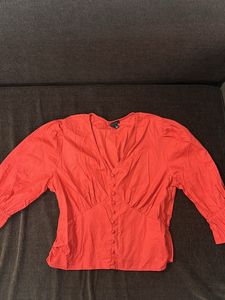 Coral Button-Down Blouse