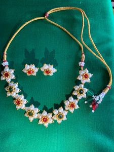 Pearl Flower Necklace &amp; Earring Set