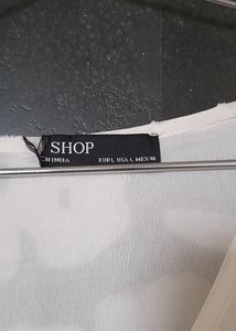 White Organza Flaired Long Top With Full Sleeve
