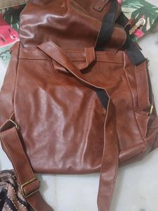 Brown Faux Leather Backpack