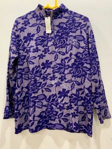 Imported Brand New Purple Floral Quarter Zip Top