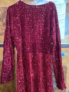 Velvet Red Sequin Evening Gown For Party