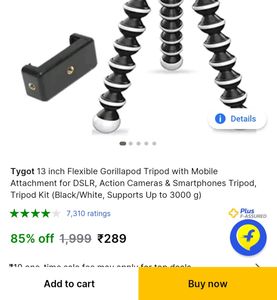 Tygot 13 inch Flexible Gorillapod Tripod with Mobile Attachment for DSLR, Action Cameras &amp; Smartphones Tripod, Tripod Kit (Black/White, Supports Up to 3000 g)