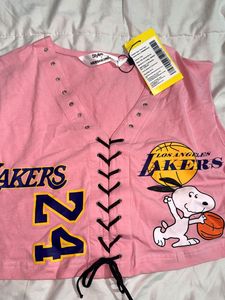 Lakers x Snoopy Lace-Up Crop Top