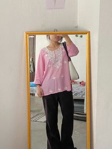 Pink Embroidered Tunic Top