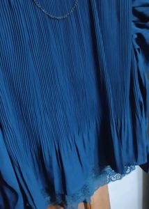 Elegant Blue Blouse with Pearl Detail