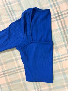 Blue Ribbed Long Sleeve Top