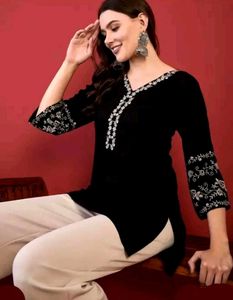 Embroidered Black Short Kurti