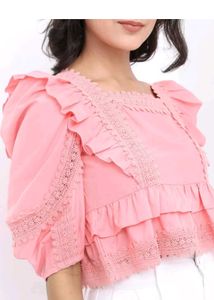 Pink Ruffle and Lace Crop Top