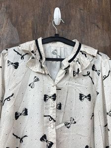 Bow Print Ruffle Korean Top