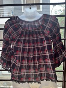 Plaid Flared Sleeve Top
