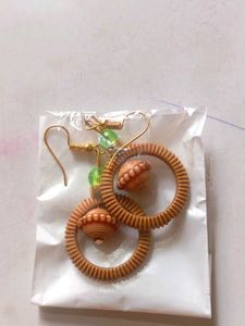 Stylish Terracotta &amp; Green Beaded Hoop Earrings