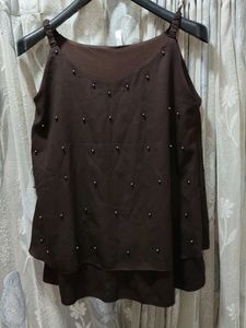Brown Beaded Tank Top