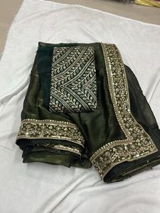 Elegant Green Embroidered Saree