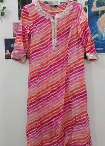Pink Striped Tunic with Lace Detail
