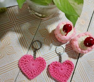 Crochet Heart Keychains - Pink